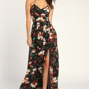Lulu’s Balmy Beauty Black Tropic Halter Cutout Maxi Dress